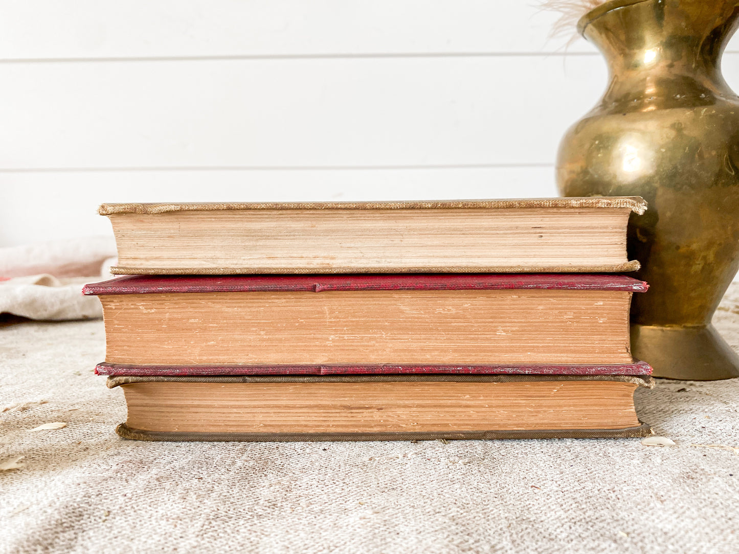 Vintage Set of 3 Fall Color Decorative Books | Red and Brown Bookstack