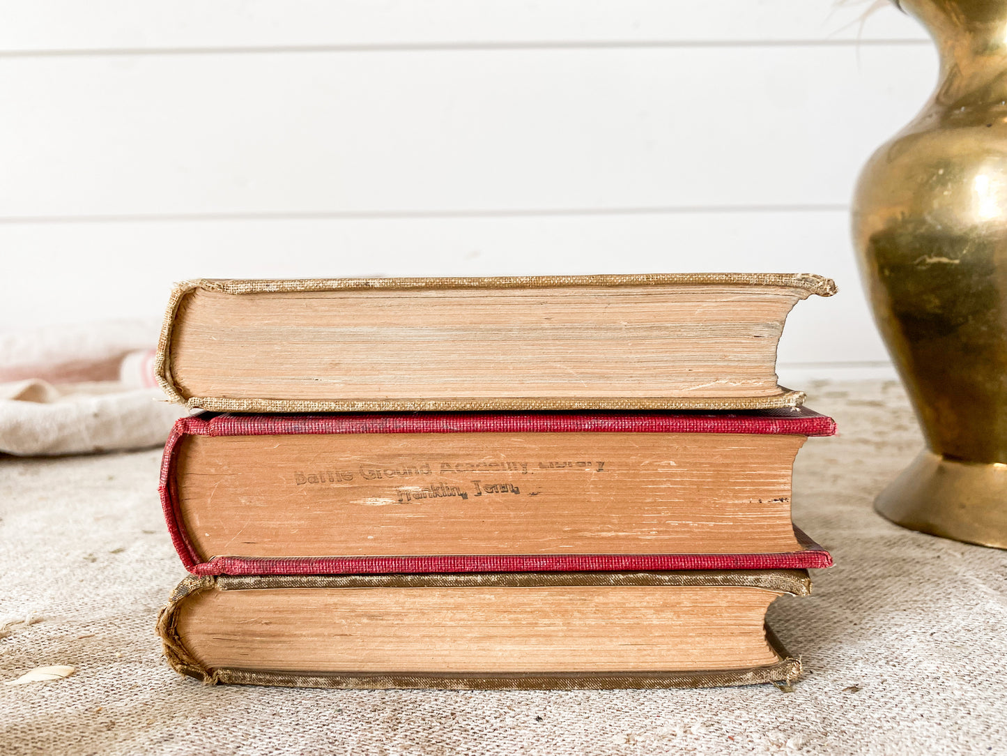 Vintage Set of 3 Fall Color Decorative Books | Red and Brown Bookstack