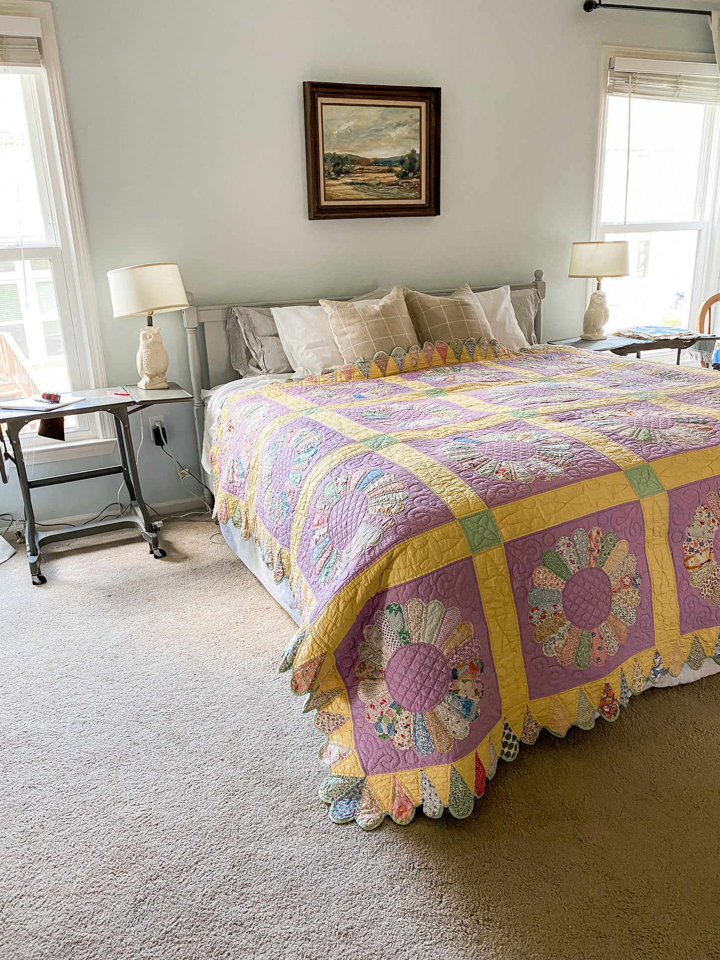 Vintage Dresden Plate Purple Quilt with Ice Cream Cone Border | Queen Size Quilt