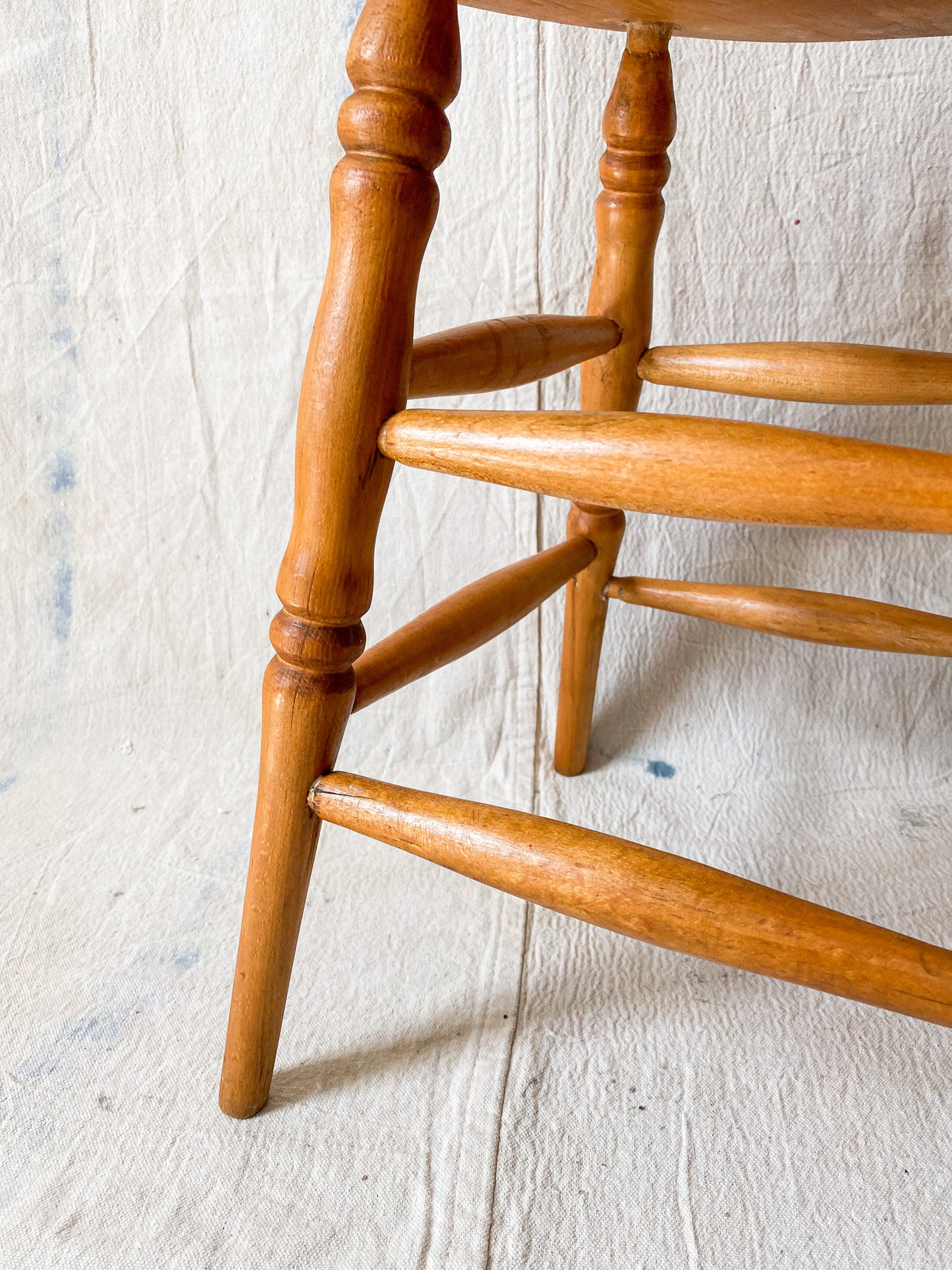 Vintage Solid Oak Mini Bar Stool | Earth Tones Wood Plant Stand | Rustic Farmhouse Side Table