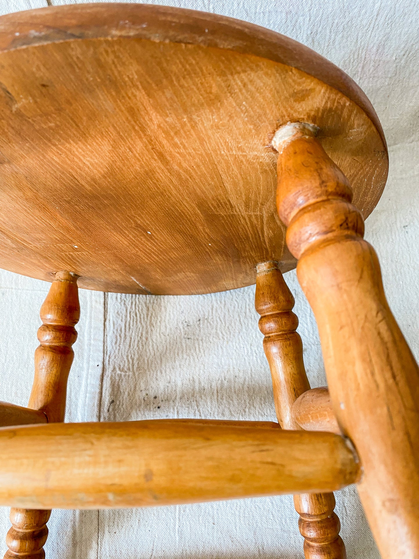 Vintage Solid Oak Mini Bar Stool | Earth Tones Wood Plant Stand | Rustic Farmhouse Side Table
