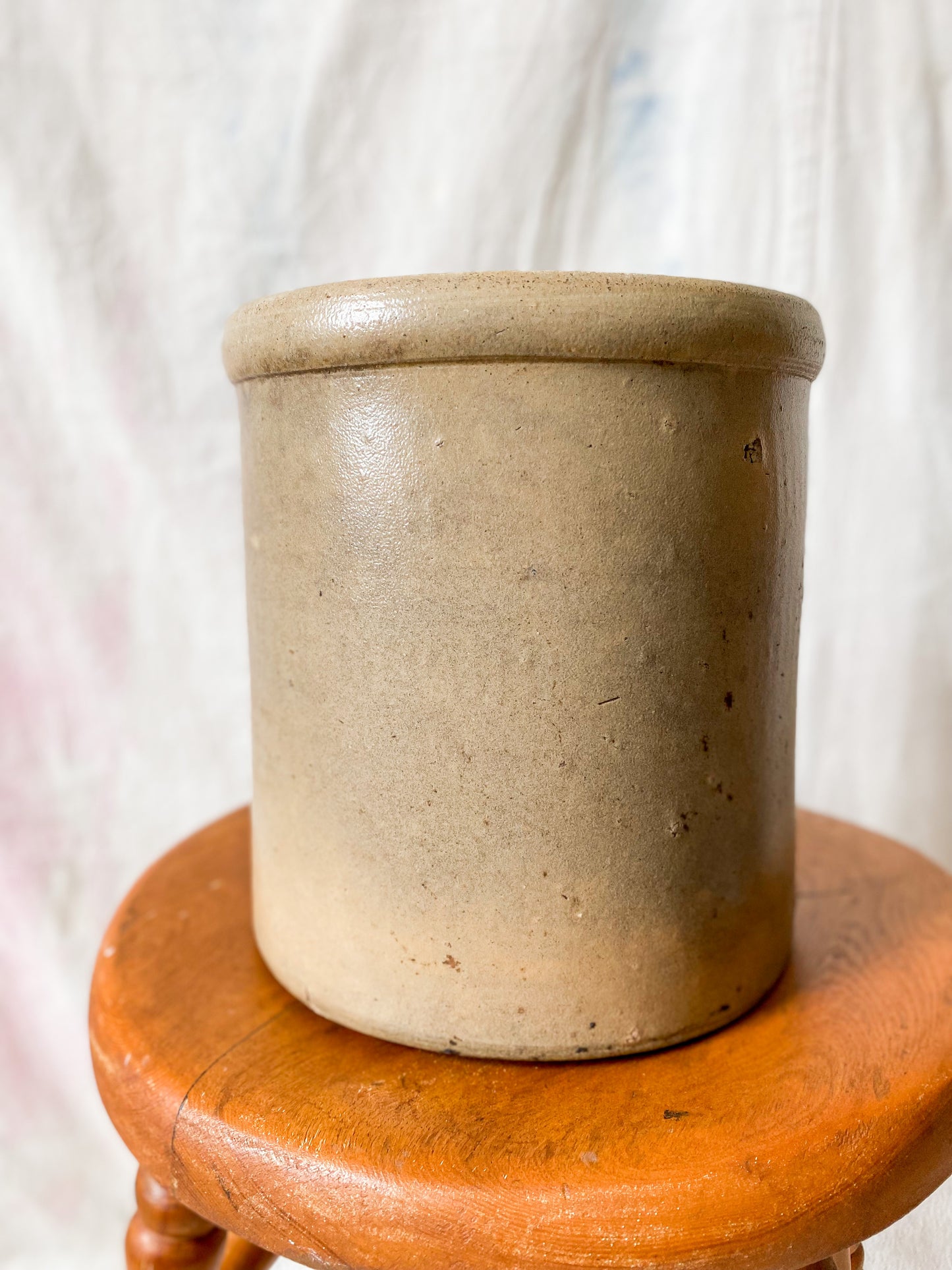 Antique Primitive Greige Salt Glazed Crock | Rustic Farmhouse Kitchen | Antique Stoneware Jar