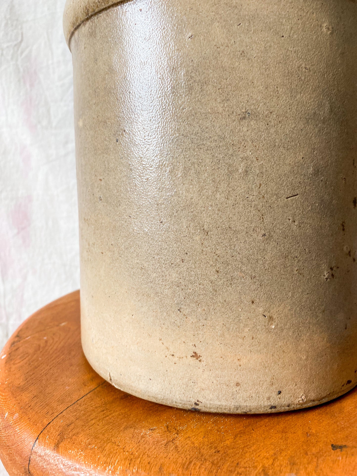 Antique Primitive Greige Salt Glazed Crock | Rustic Farmhouse Kitchen | Antique Stoneware Jar