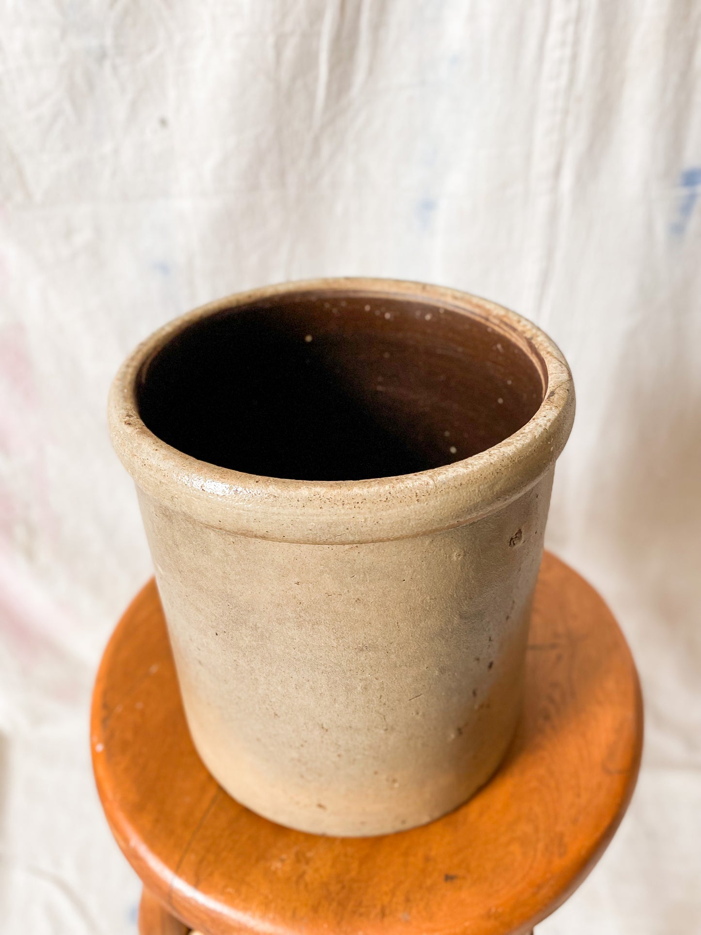 Antique Primitive Greige Salt Glazed Crock | Rustic Farmhouse Kitchen | Antique Stoneware Jar