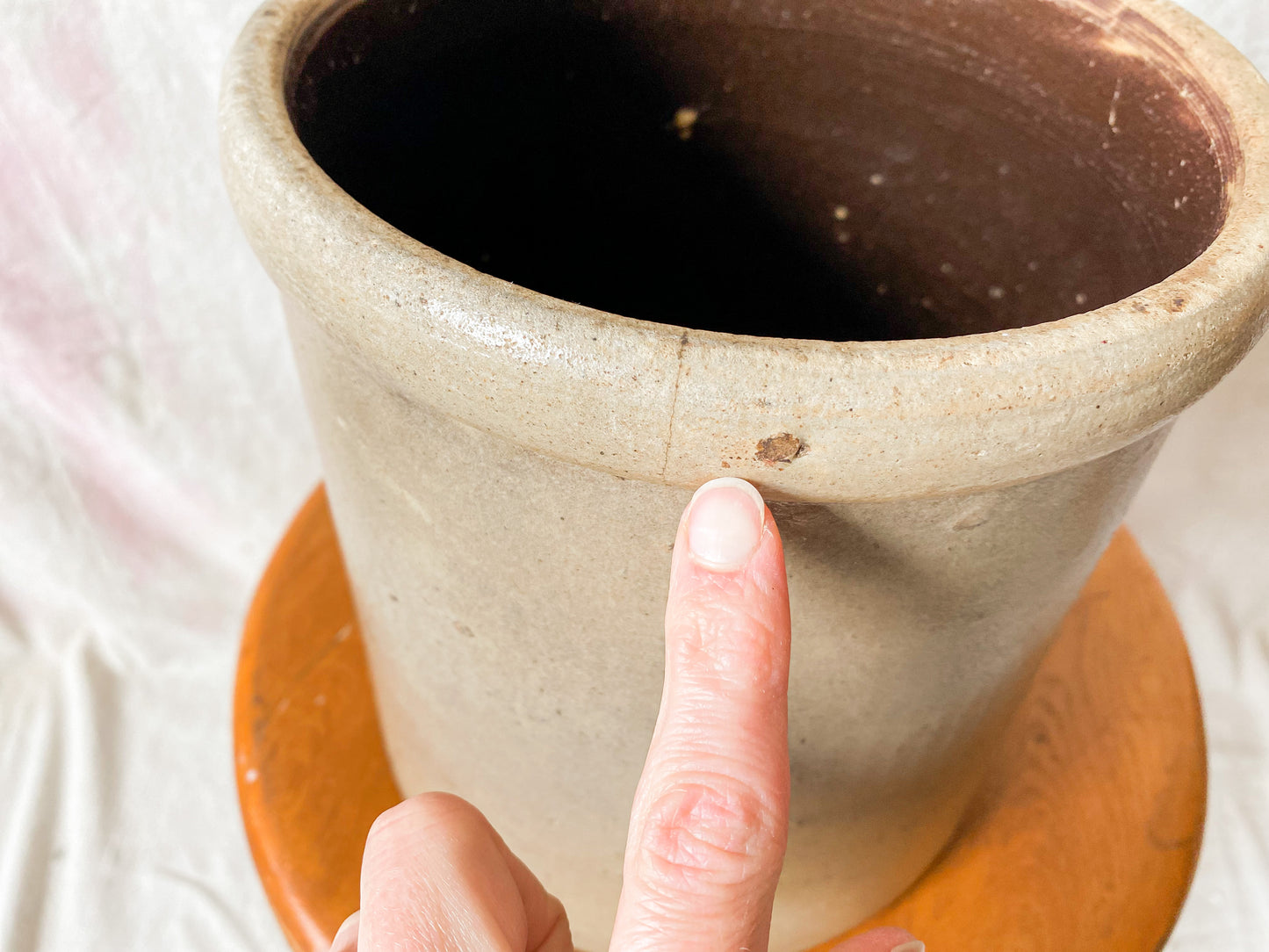 Antique Primitive Greige Salt Glazed Crock | Rustic Farmhouse Kitchen | Antique Stoneware Jar