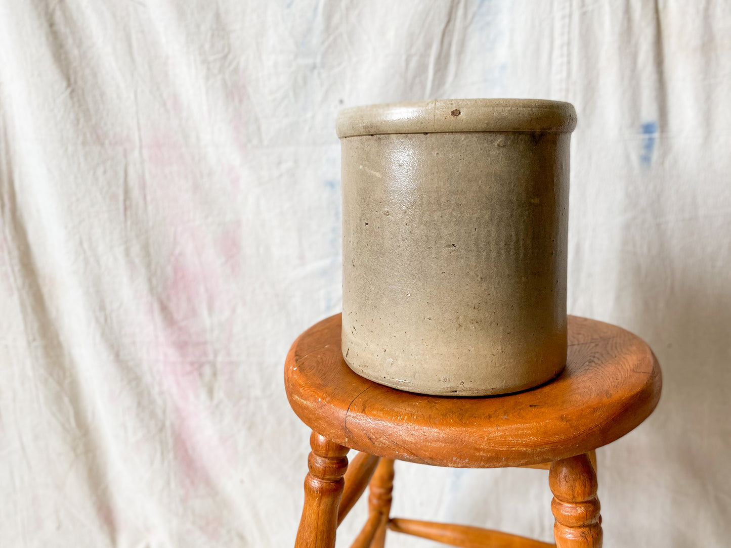 Antique Primitive Greige Salt Glazed Crock | Rustic Farmhouse Kitchen | Antique Stoneware Jar