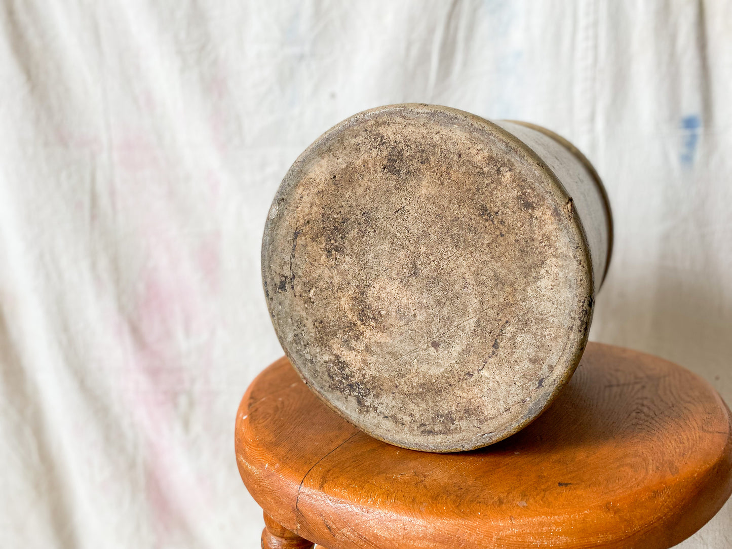 Antique Primitive Greige Salt Glazed Crock | Rustic Farmhouse Kitchen | Antique Stoneware Jar