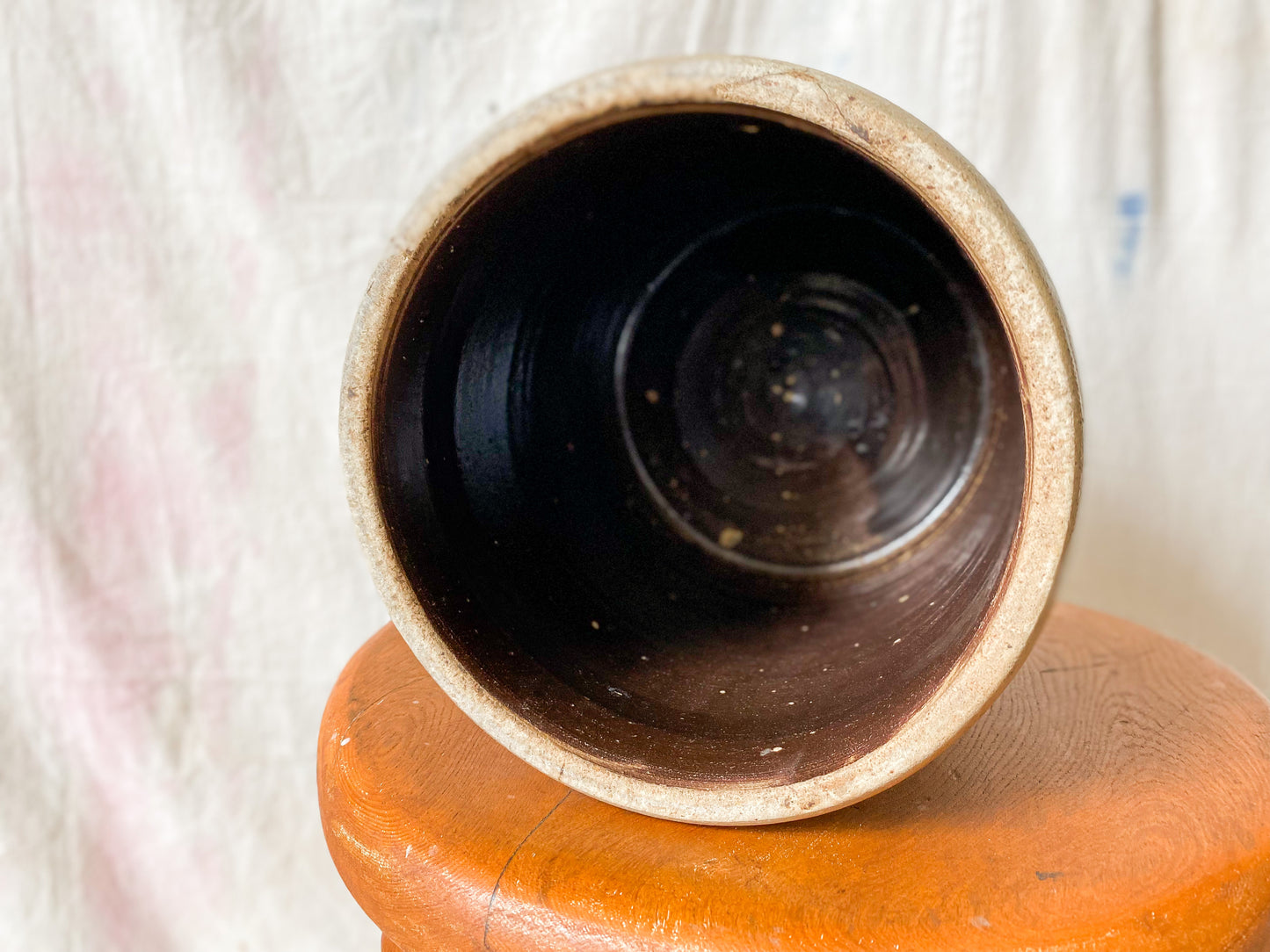 Antique Primitive Greige Salt Glazed Crock | Rustic Farmhouse Kitchen | Antique Stoneware Jar