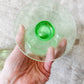 Vintage Green Uranium Glass Cruet | Etched Oil & Vinegar Bottle
