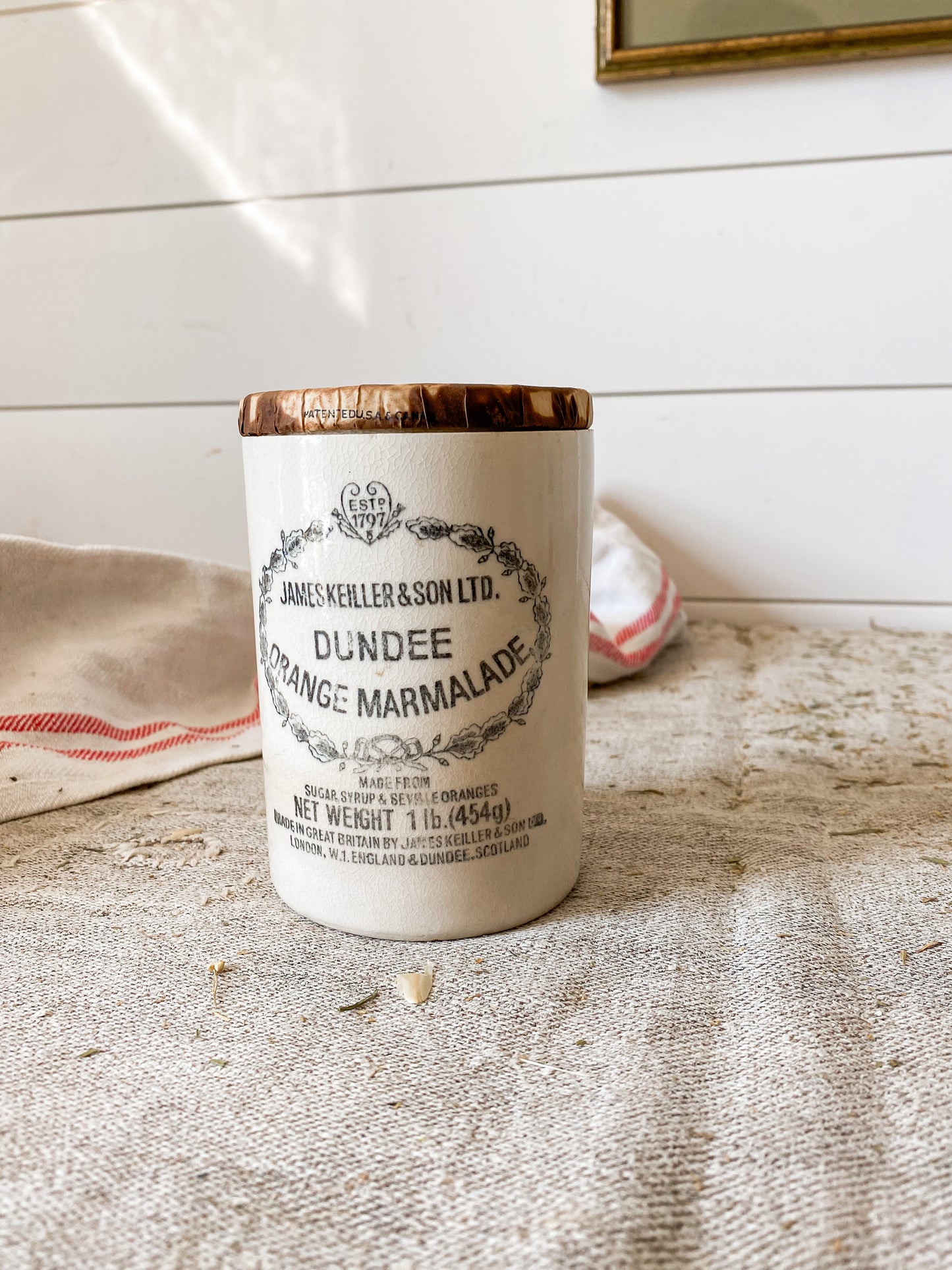 Antique Dundee Marmalade Crock with Rare Wax Paper Lid