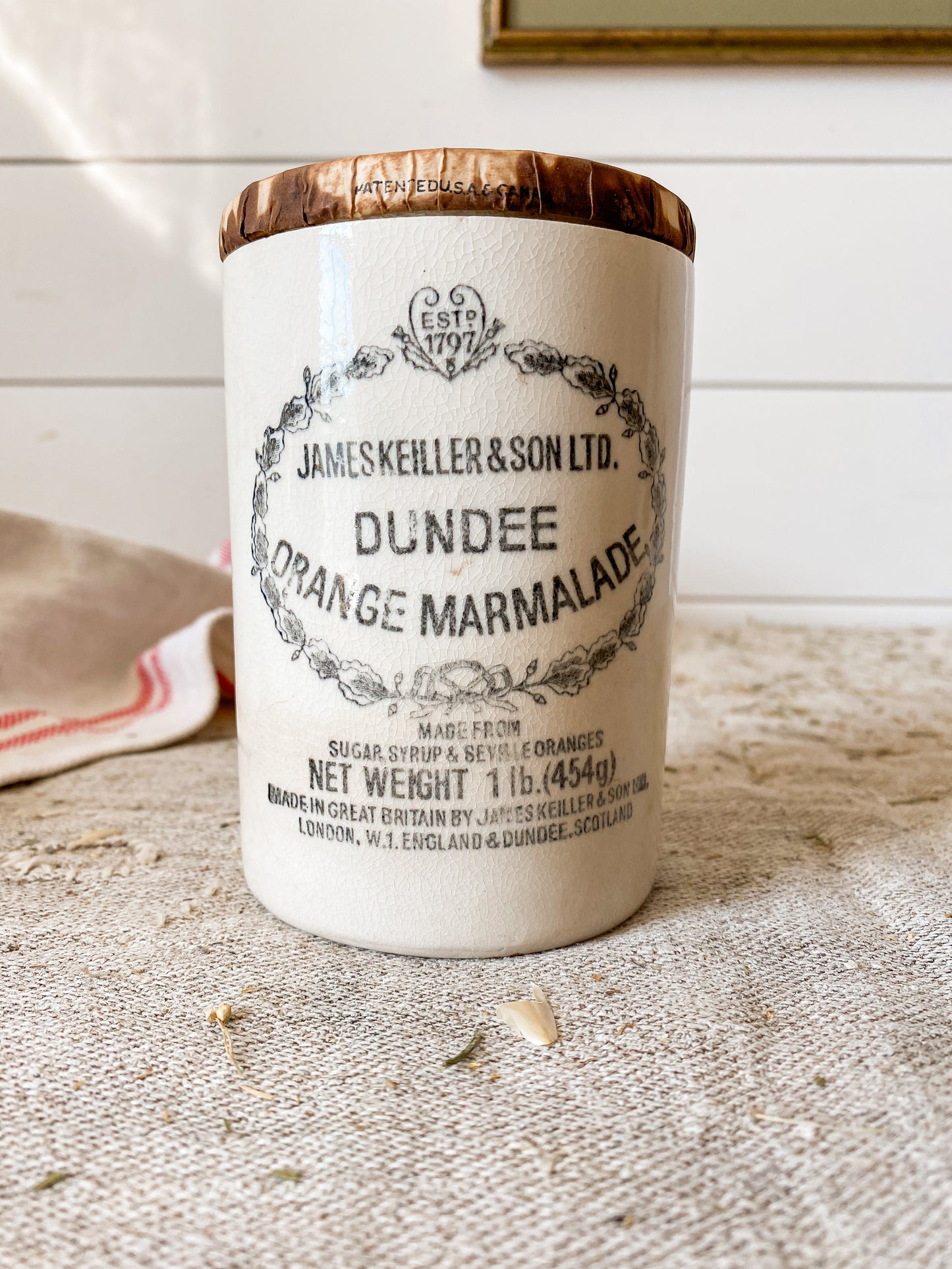 Antique Dundee Marmalade Crock with Rare Wax Paper Lid