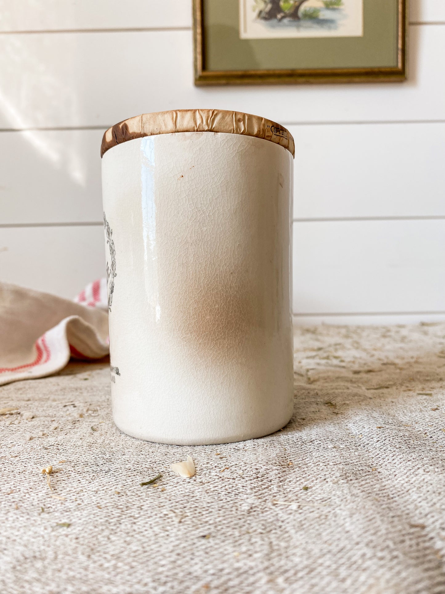 Antique Dundee Marmalade Crock with Rare Wax Paper Lid