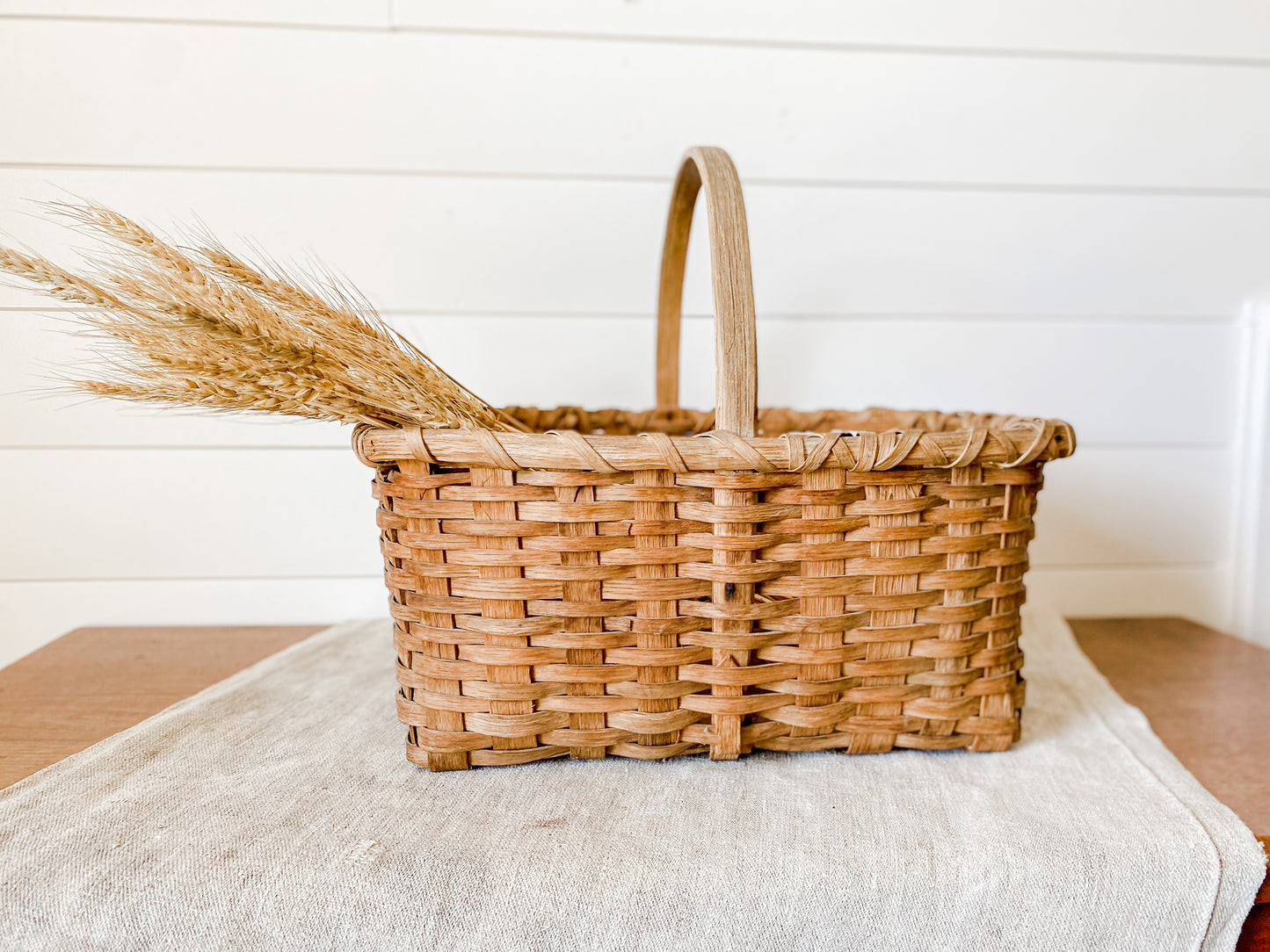 Antique Primitive Gathering Basket | Split Oak Bent Wood Frame Market Basket | Shaker Style