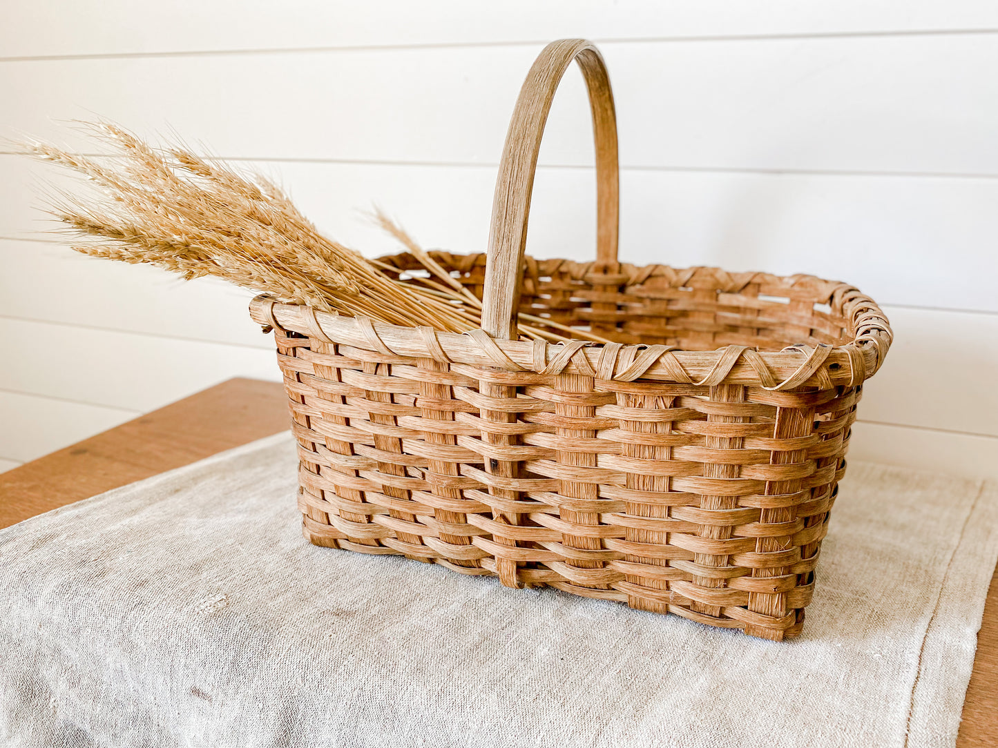 Antique Primitive Gathering Basket | Split Oak Bent Wood Frame Market Basket | Shaker Style