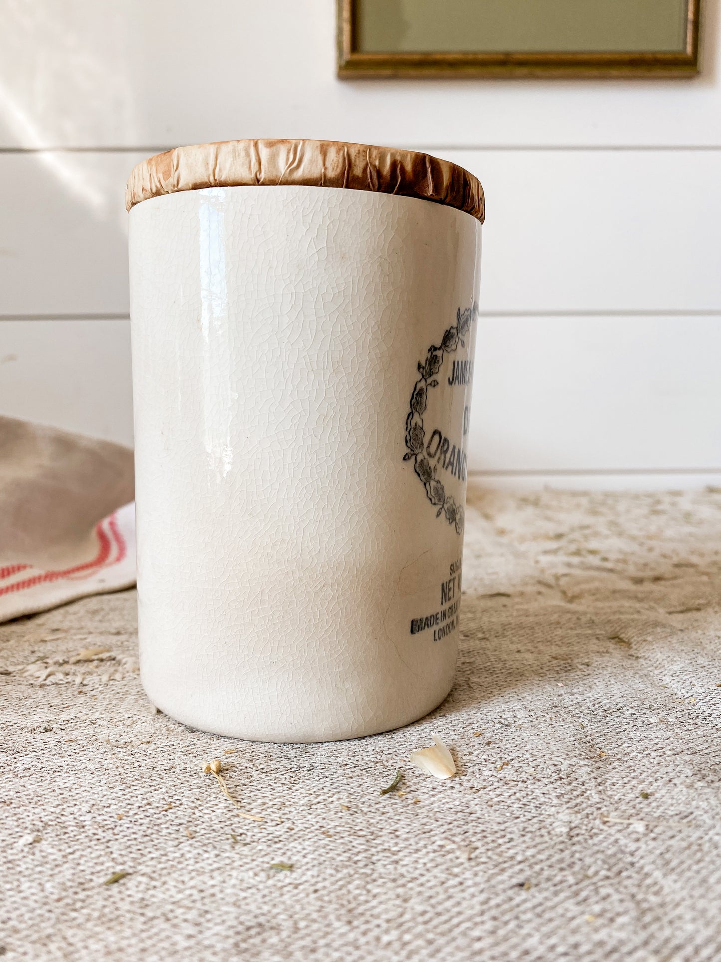 Antique Dundee Marmalade Crock with Rare Wax Paper Lid