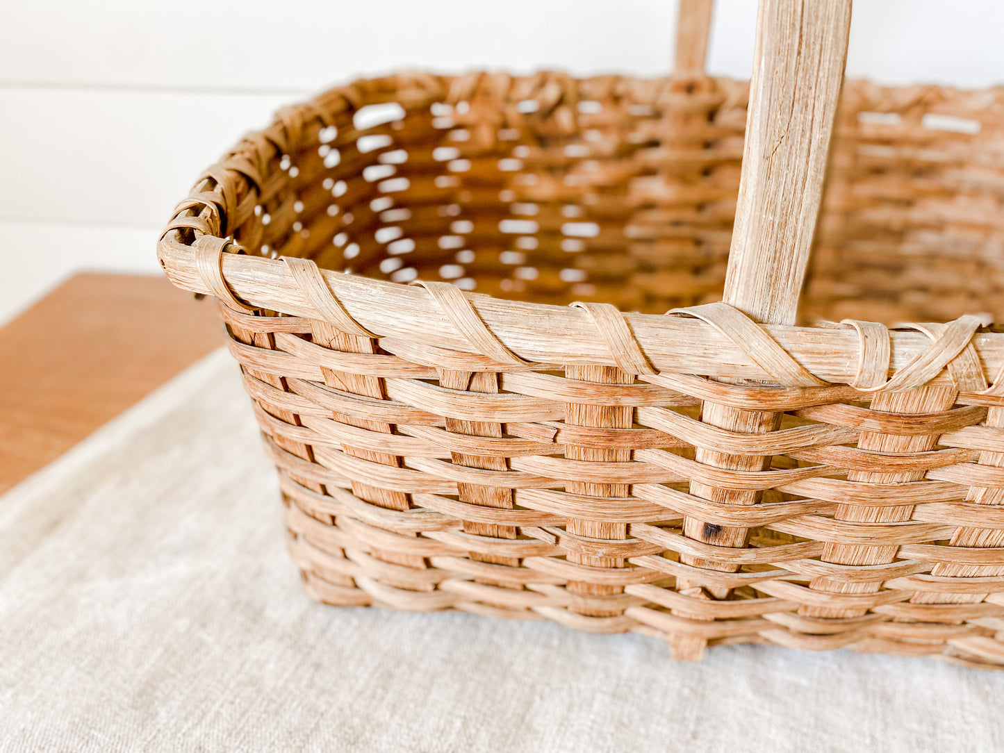 Antique Primitive Gathering Basket | Split Oak Bent Wood Frame Market Basket | Shaker Style