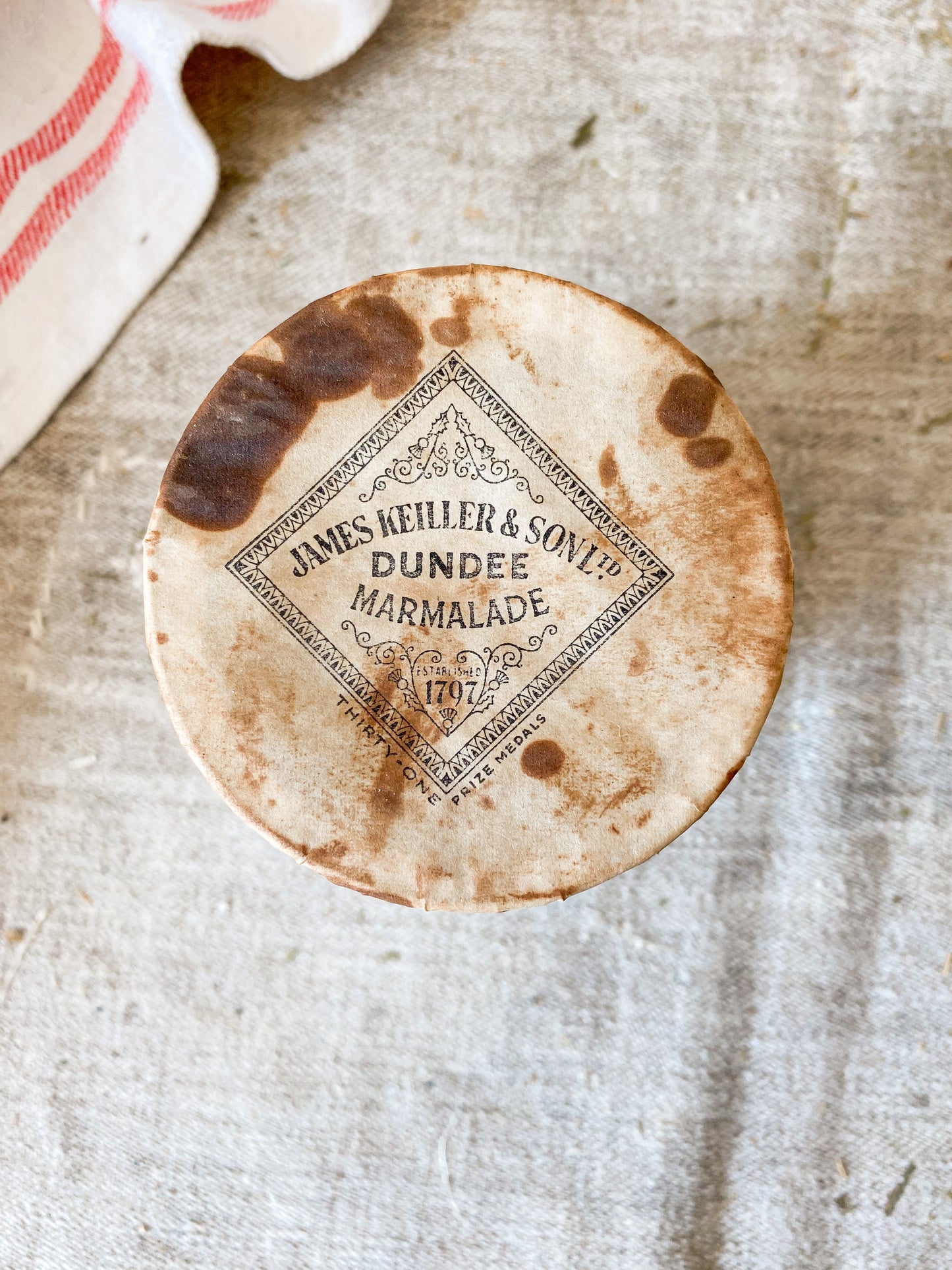 Antique Dundee Marmalade Crock with Rare Wax Paper Lid