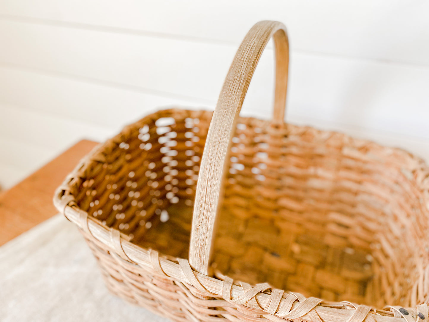 Antique Primitive Gathering Basket | Split Oak Bent Wood Frame Market Basket | Shaker Style