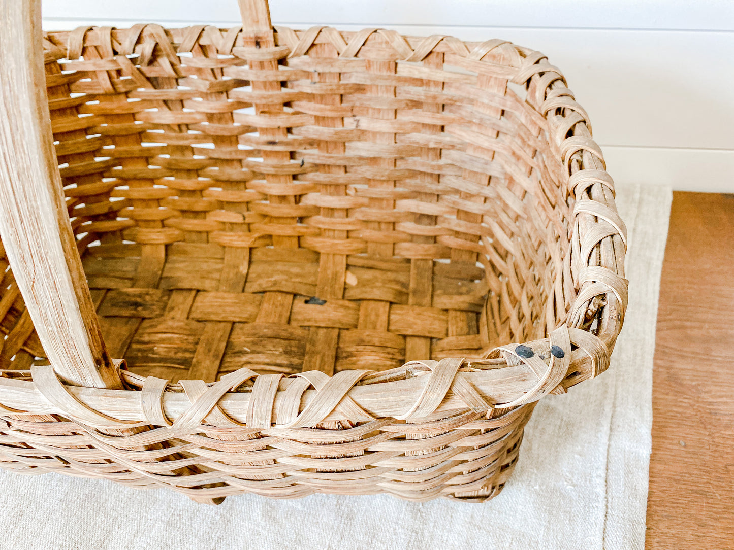Antique Primitive Gathering Basket | Split Oak Bent Wood Frame Market Basket | Shaker Style
