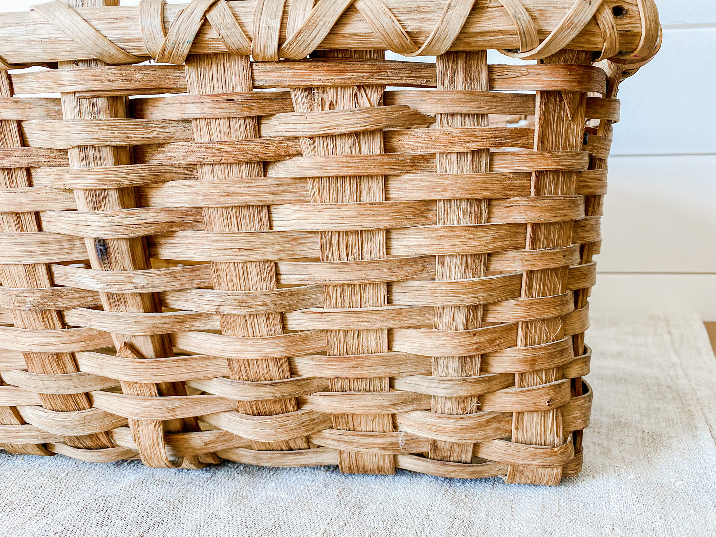 Antique Primitive Gathering Basket | Split Oak Bent Wood Frame Market Basket | Shaker Style