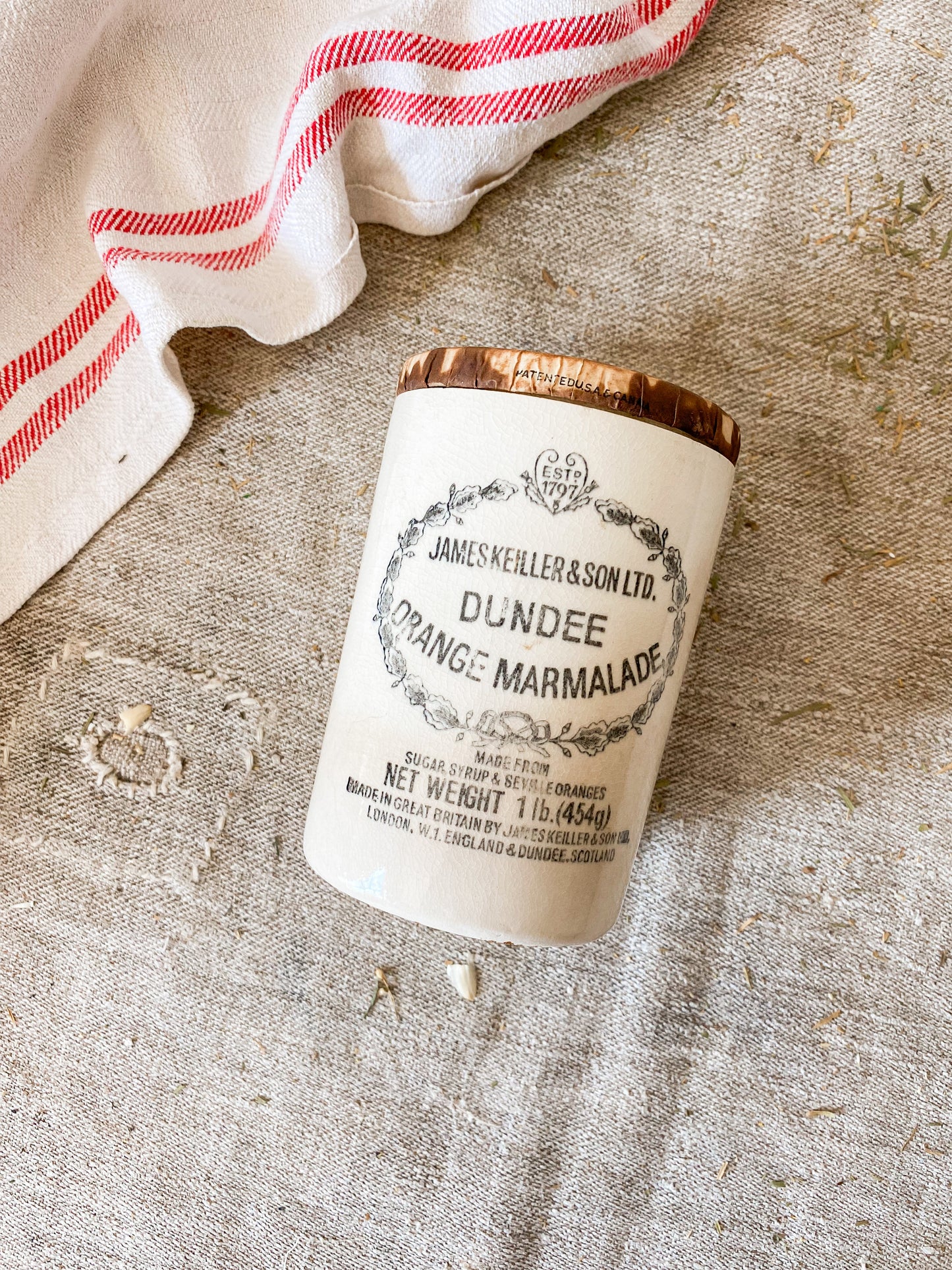 Antique Dundee Marmalade Crock with Rare Wax Paper Lid