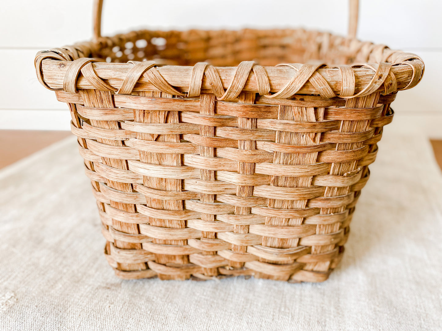 Antique Primitive Gathering Basket | Split Oak Bent Wood Frame Market Basket | Shaker Style