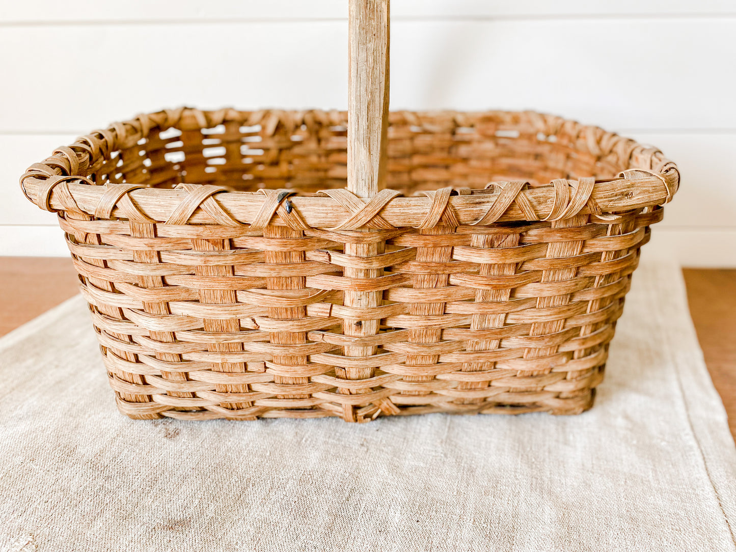 Antique Primitive Gathering Basket | Split Oak Bent Wood Frame Market Basket | Shaker Style