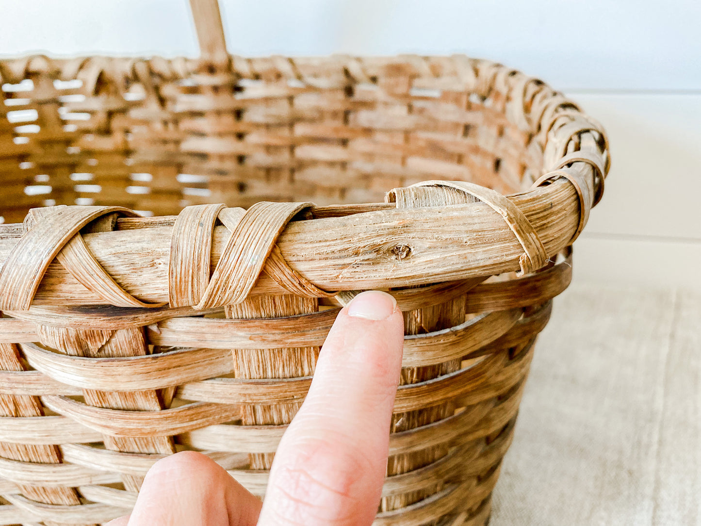 Antique Primitive Gathering Basket | Split Oak Bent Wood Frame Market Basket | Shaker Style