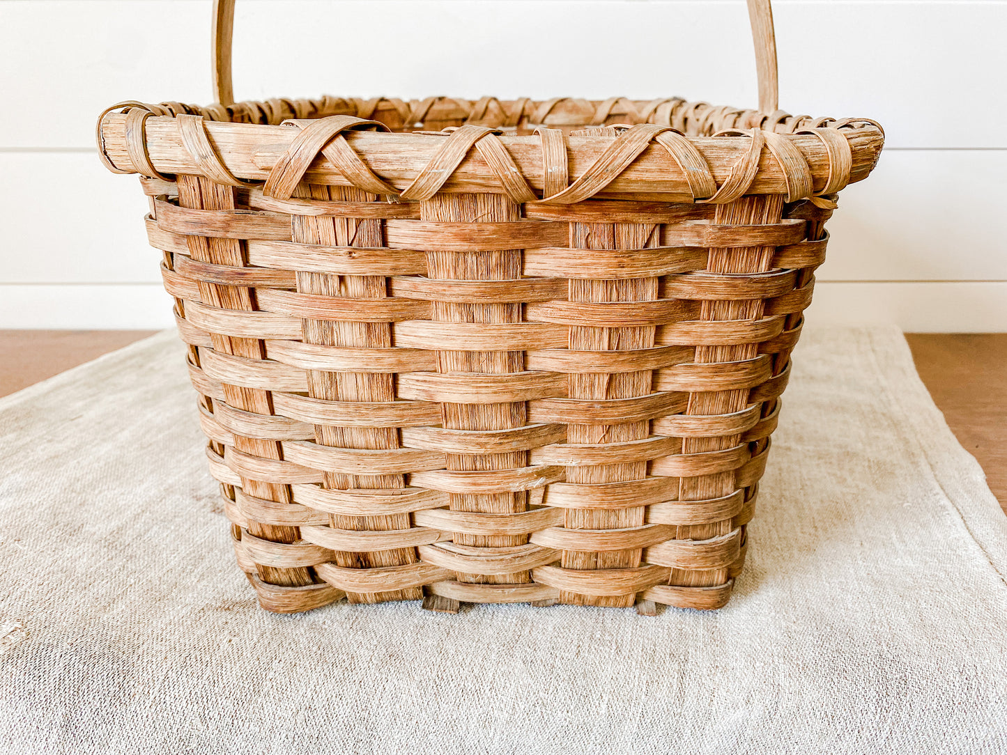 Antique Primitive Gathering Basket | Split Oak Bent Wood Frame Market Basket | Shaker Style