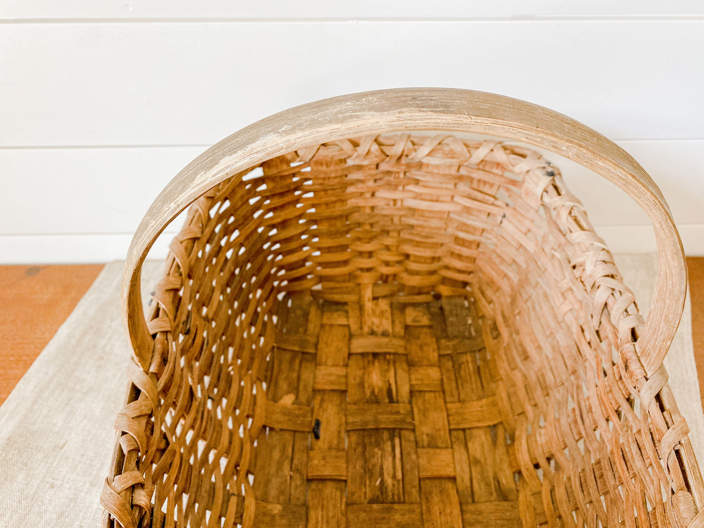 Antique Primitive Gathering Basket | Split Oak Bent Wood Frame Market Basket | Shaker Style