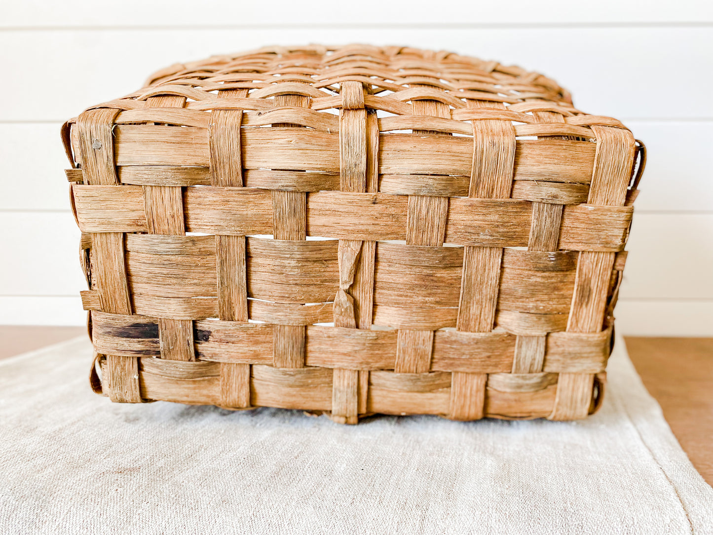 Antique Primitive Gathering Basket | Split Oak Bent Wood Frame Market Basket | Shaker Style
