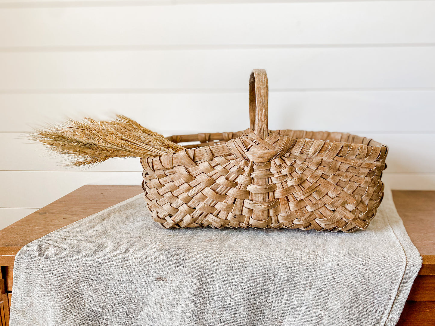 Antique Primitive Foraging Basket | Split Wood Frame Shaker Style Basket