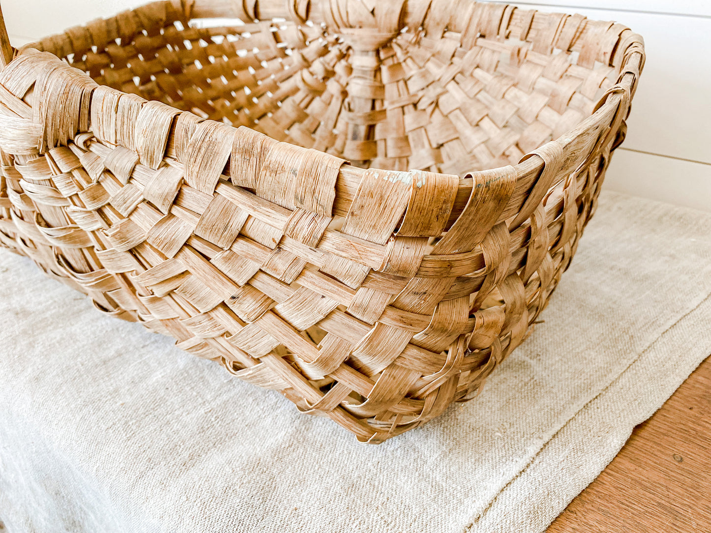 Antique Primitive Foraging Basket | Split Wood Frame Shaker Style Basket
