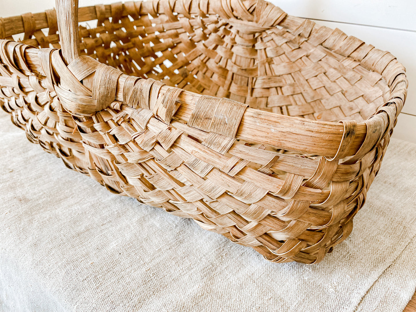 Antique Primitive Foraging Basket | Split Wood Frame Shaker Style Basket