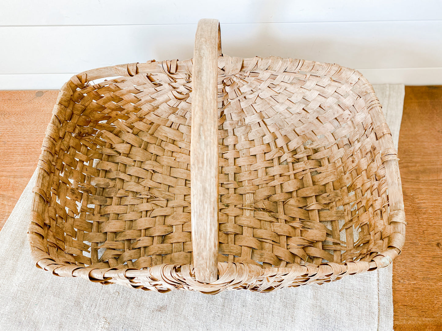 Antique Primitive Foraging Basket | Split Wood Frame Shaker Style Basket