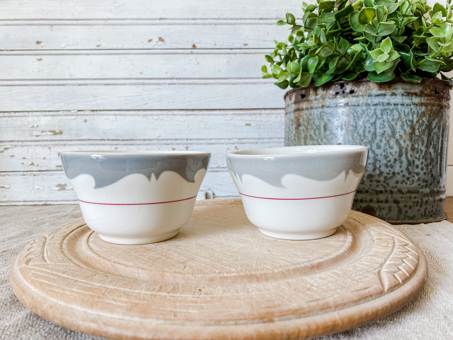 Vintage Set of 2 Custard Cups | Gray and Red Restaurant Ware by Sterling China