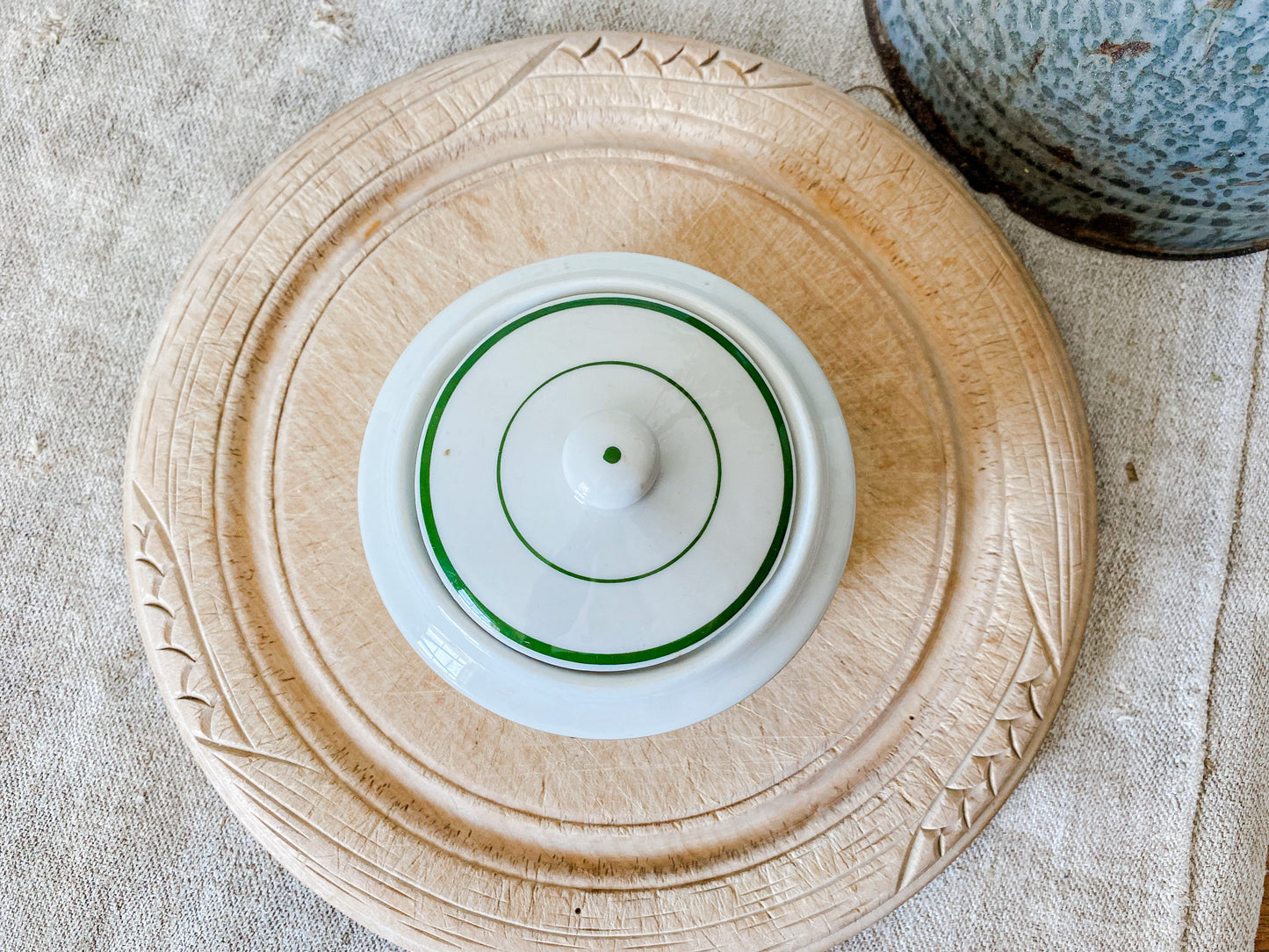 Vintage Shenango China Sugar Bowl with Lid | Green Stripe Restaurant Ware