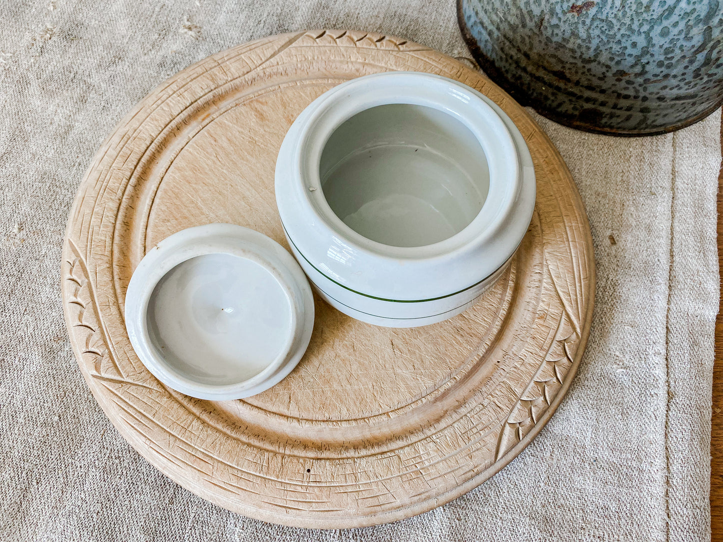 Vintage Shenango China Sugar Bowl with Lid | Green Stripe Restaurant Ware