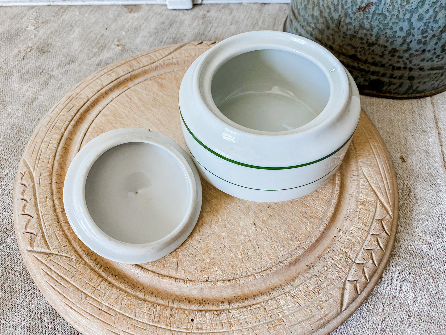 Vintage Shenango China Sugar Bowl with Lid | Green Stripe Restaurant Ware