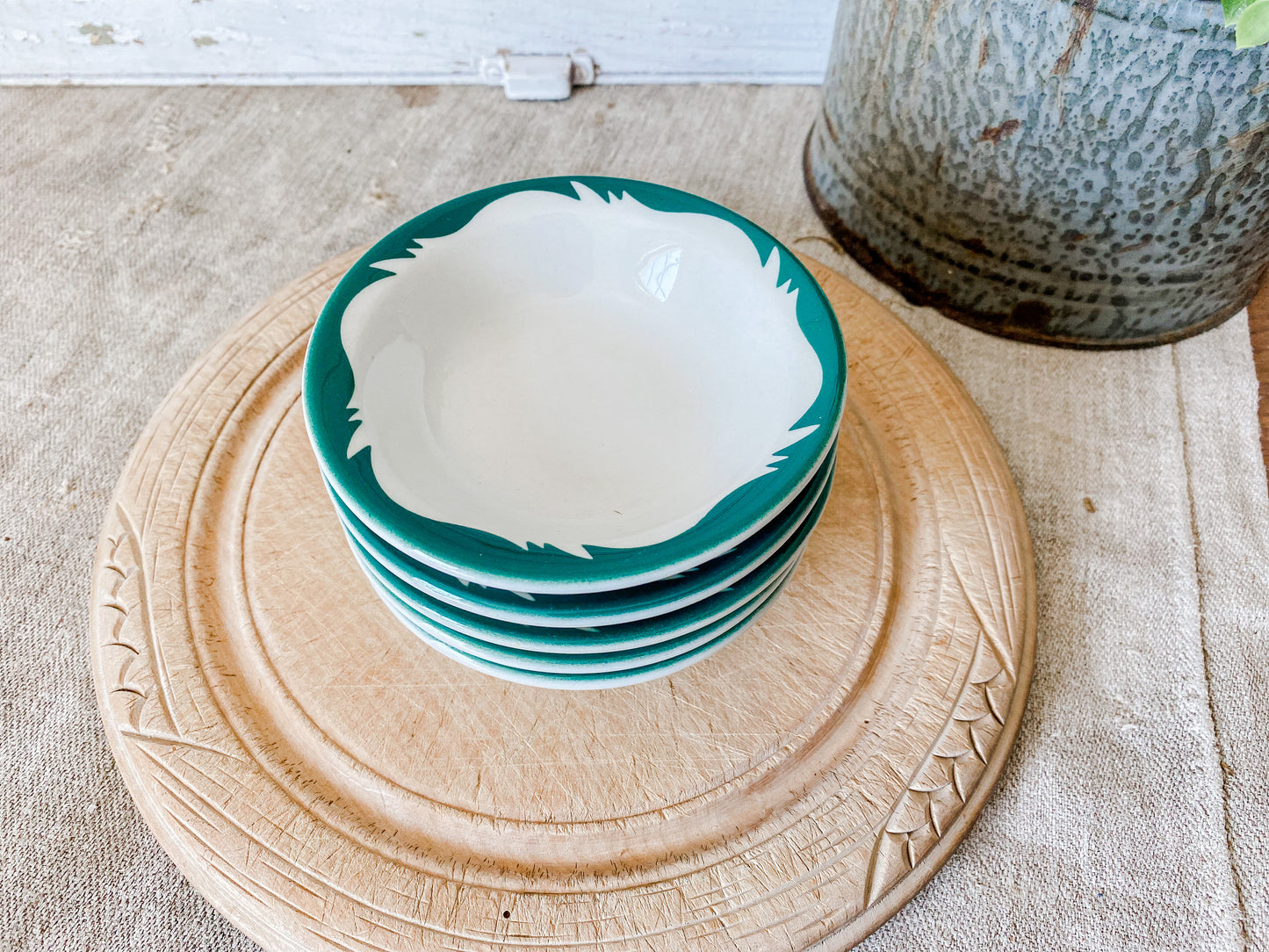 Set of 5 Vintage Berry Bowls | White and Green Caribe Puerto Rico 1960s Restaurant Ware