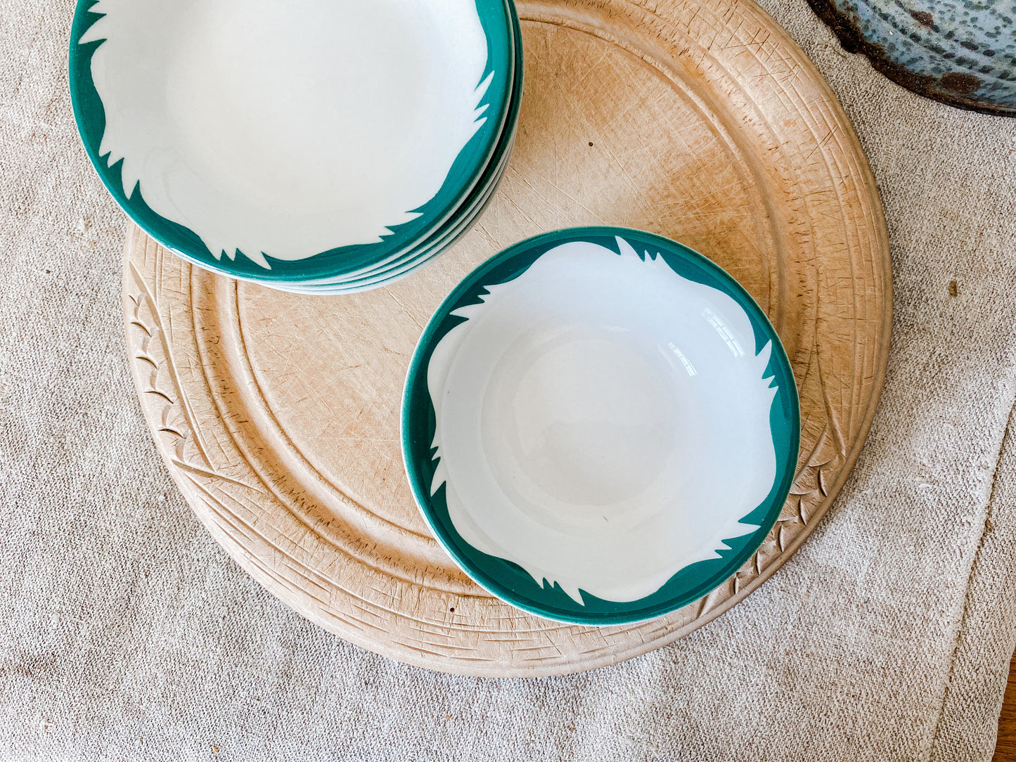 Set of 5 Vintage Berry Bowls | White and Green Caribe Puerto Rico 1960s Restaurant Ware