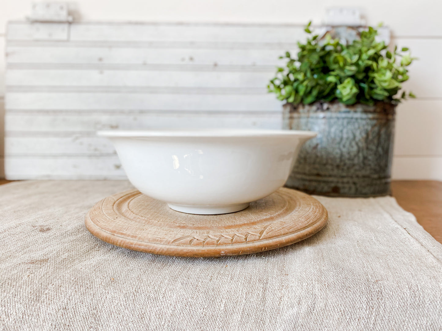 Vintage White Flared Serving Bowl | Simple Cottage Style Centerpiece