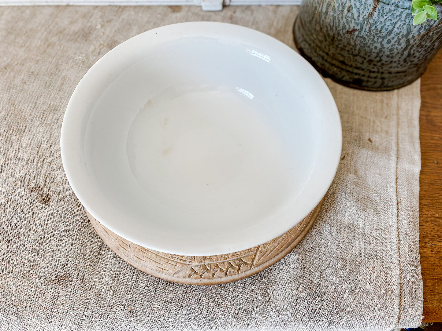 Vintage White Flared Serving Bowl | Simple Cottage Style Centerpiece