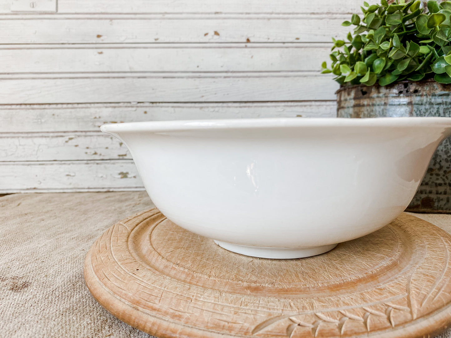 Vintage White Flared Serving Bowl | Simple Cottage Style Centerpiece