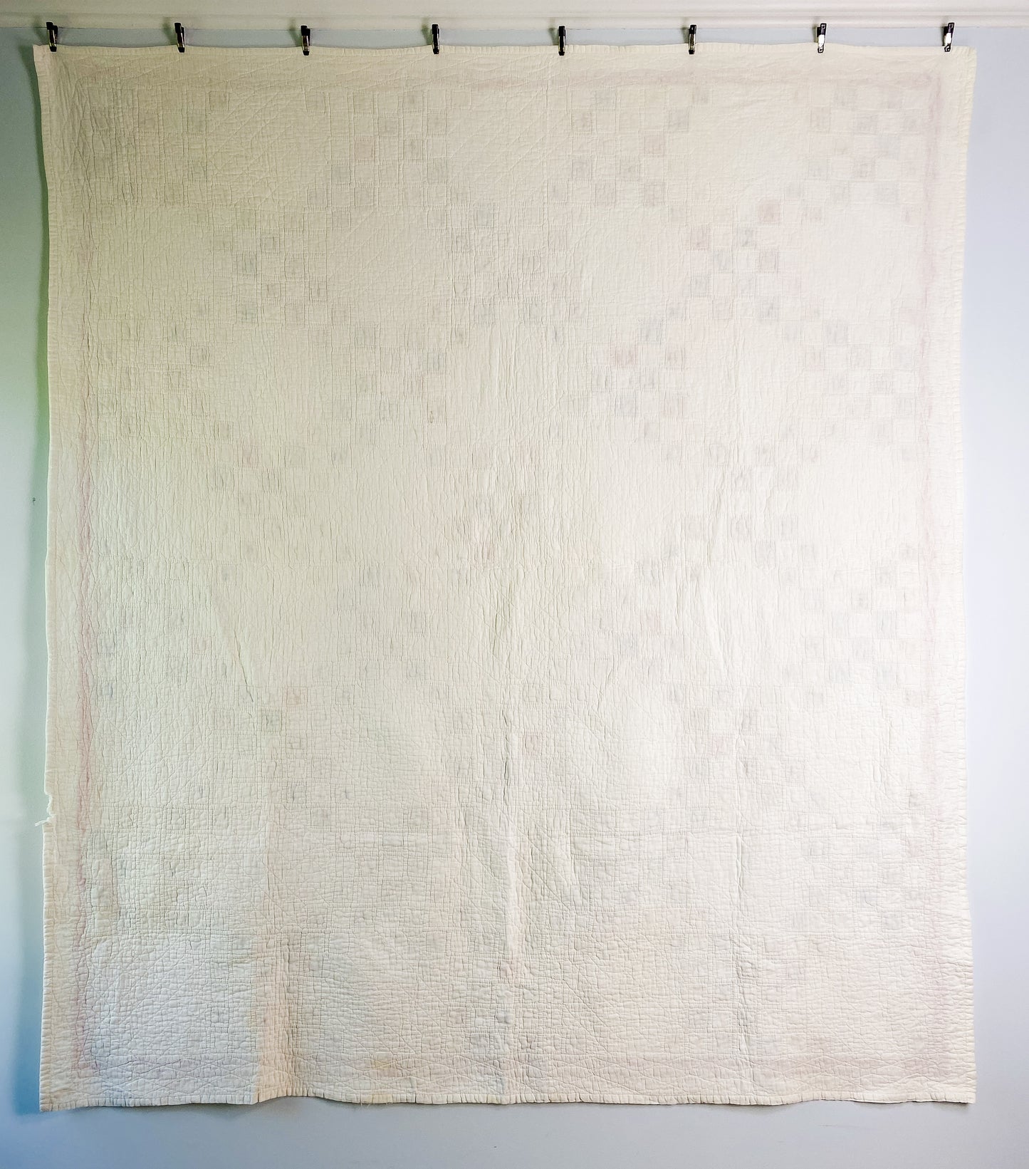 Vintage Pink and White Double Irish Chain Quilt, c1950