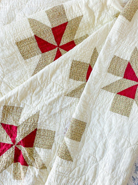 Vintage Red and Yellow Pinwheel Quilt, c1920