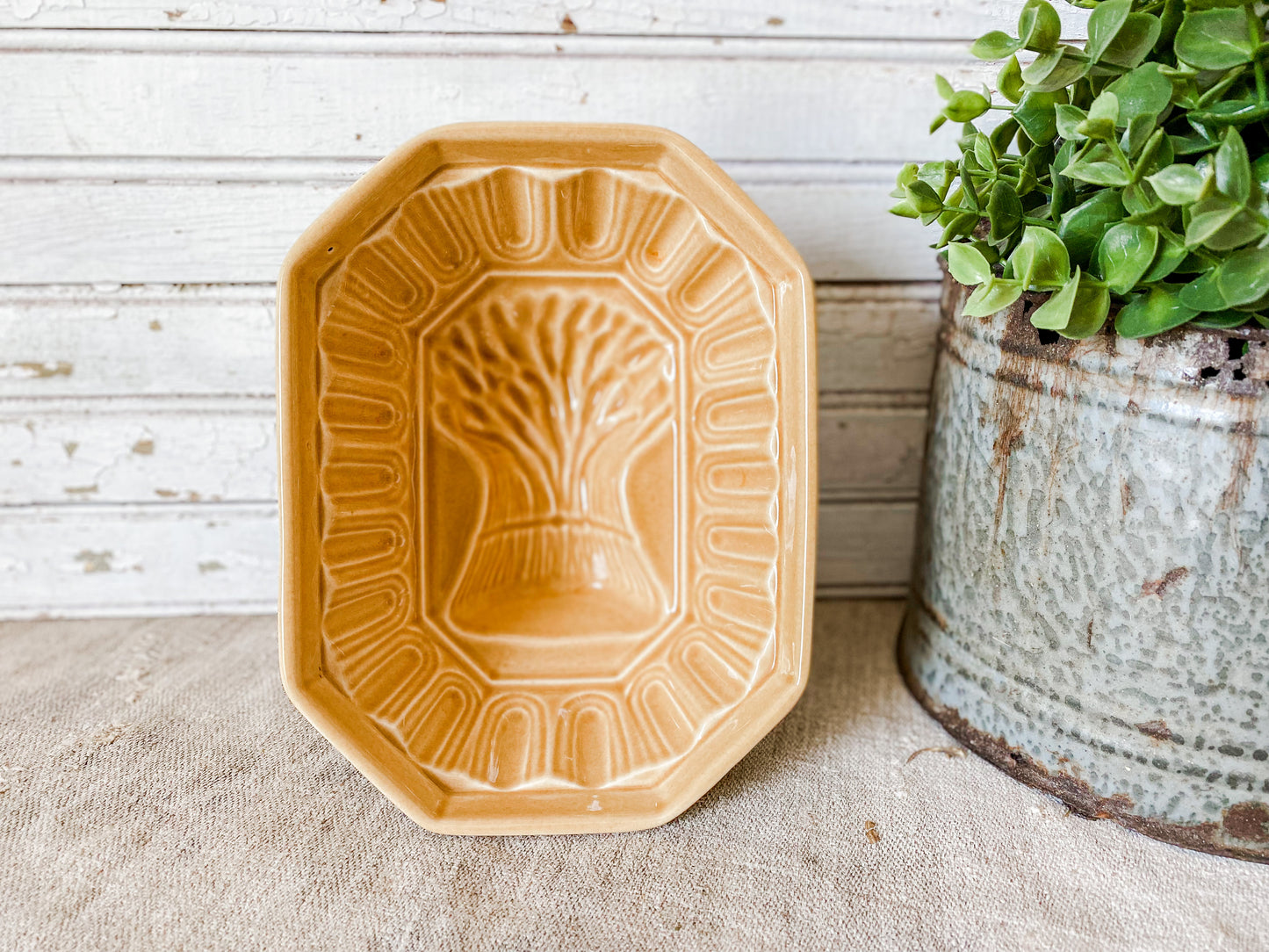 Vintage Yellow Ware Wheat Stack Jelly Mold by Pfaltzgraff | Rustic Kitchen Decor