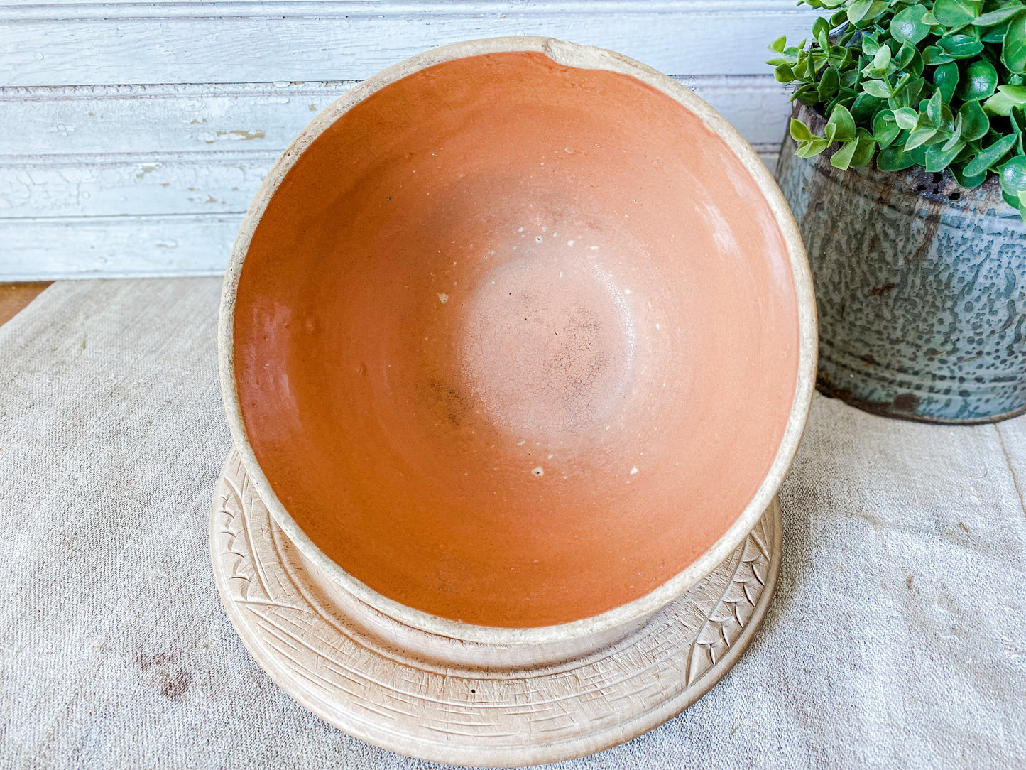 Antique Burnt Orange Crock Bowl | 8" Stoneware Mixing Bowl