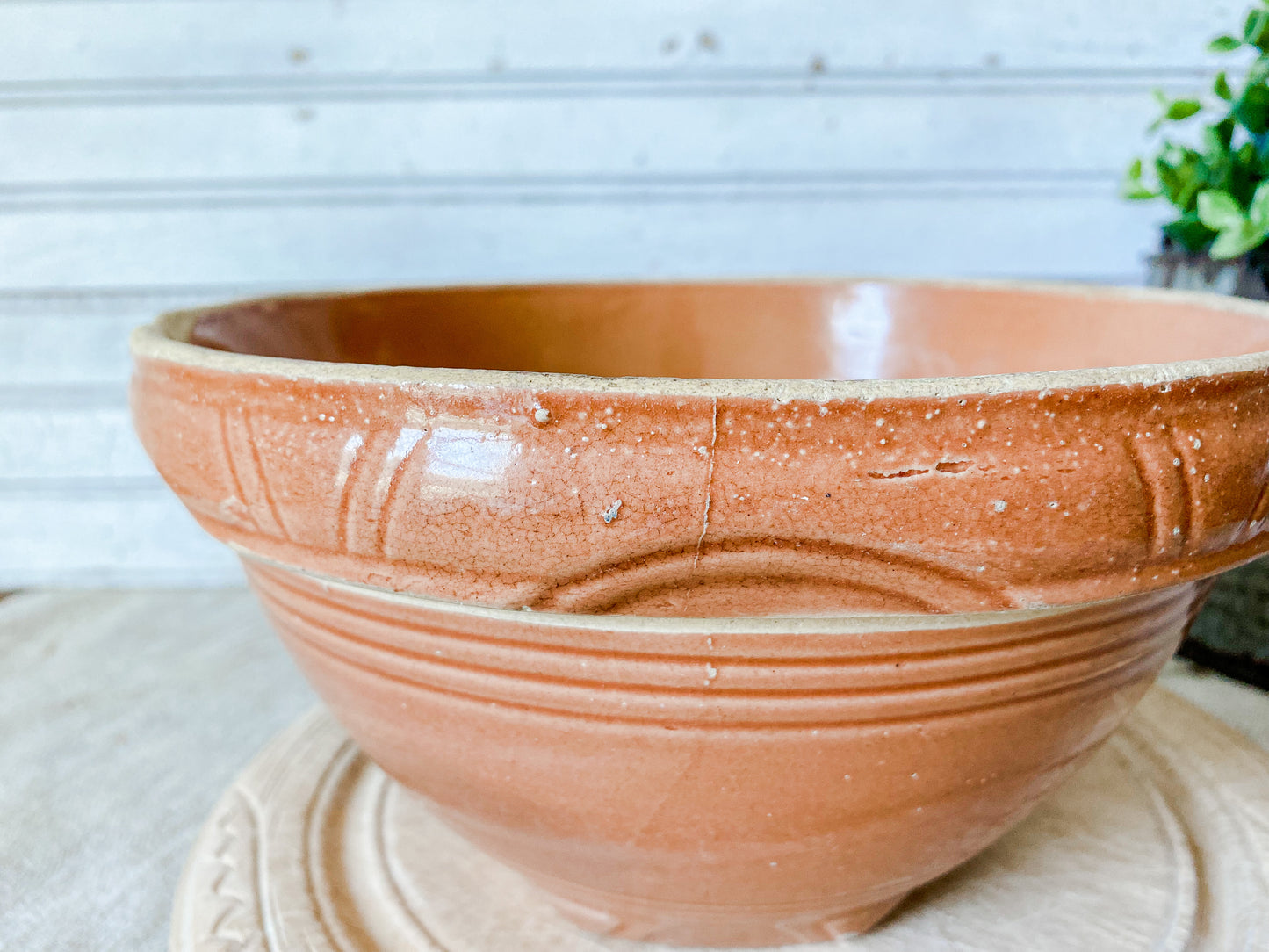 Antique Burnt Orange Crock Bowl | 8" Stoneware Mixing Bowl