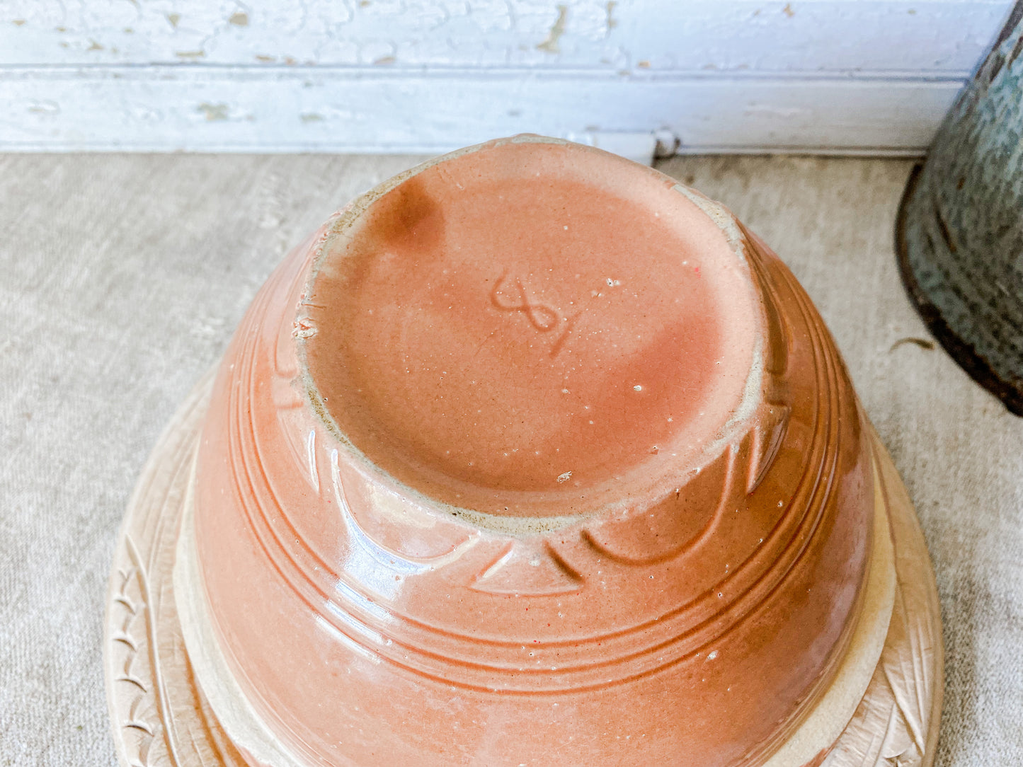 Antique Burnt Orange Crock Bowl | 8" Stoneware Mixing Bowl
